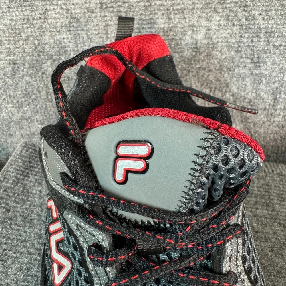 Fila Mens Running Shoes Gray Black Red Mesh Athletic Sneakers 10EEEE